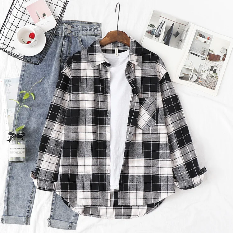 Exquisite Flannel Plaid Shirt Women 2024 New Spring Autumn New Womens Casual Loose Long Sleeve Blouse and Tops Clothes Blusas - Image 6