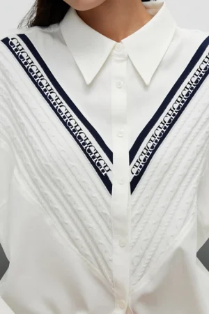 2025 Women's Shirt High-End Elegant Commuting Office Women's Shirt with Patchwork Stripes Loose Casual Ladies Fashion Shirts