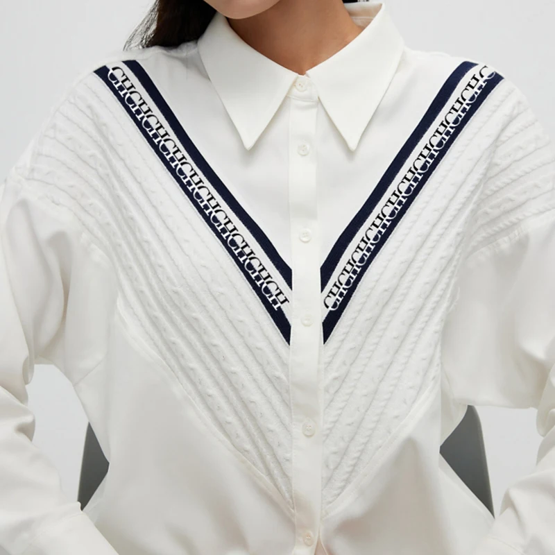 2025 Women's Shirt High-End Elegant Commuting Office Women's Shirt with Patchwork Stripes Loose Casual Ladies Fashion Shirts