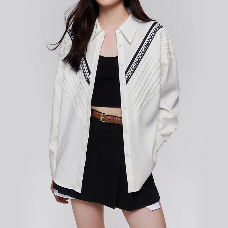 2025 Women's Shirt High-End Elegant Commuting Office Women's Shirt with Patchwork Stripes Loose Casual Ladies Fashion Shirts - Image 3