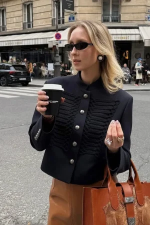 Casual Denim Military Jacket Women Chic Solid Stand Collar Single Breasted Slim Short Jackets 2026 Lady Daily Street Outerwear