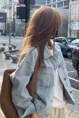 Waed Cotton Loose Fit Thin Long Sve Denim Jaet Women's ort Sle Korean Version Casual Summer Outerwear Coat