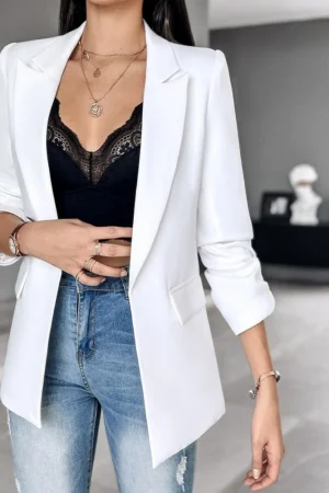 Womens Fall Lightweight Blazers Trendy Business Casual Open Front Cardigan Suit Slim fit 3/4 Sleeve Lapel Work Jacket