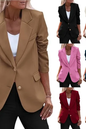 Women's Blazer Autumn Winter Lapel Single-breasted Long-sleeved Pocket Slim Solid Color Suit Jacket New Office Lady