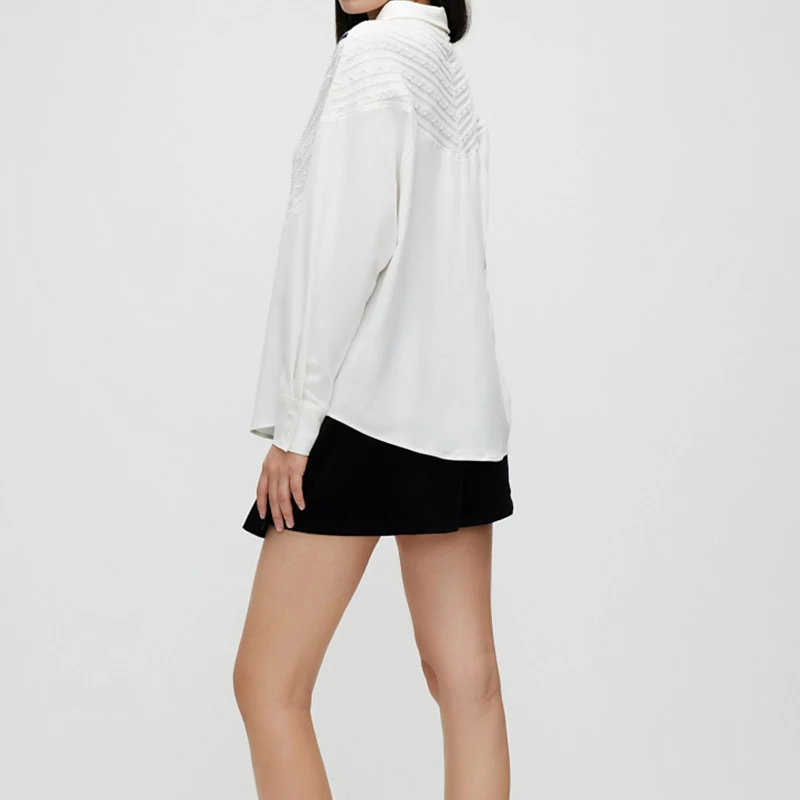 2025 Women's Shirt High-End Elegant Commuting Office Women's Shirt with Patchwork Stripes Loose Casual Ladies Fashion Shirts - Image 4