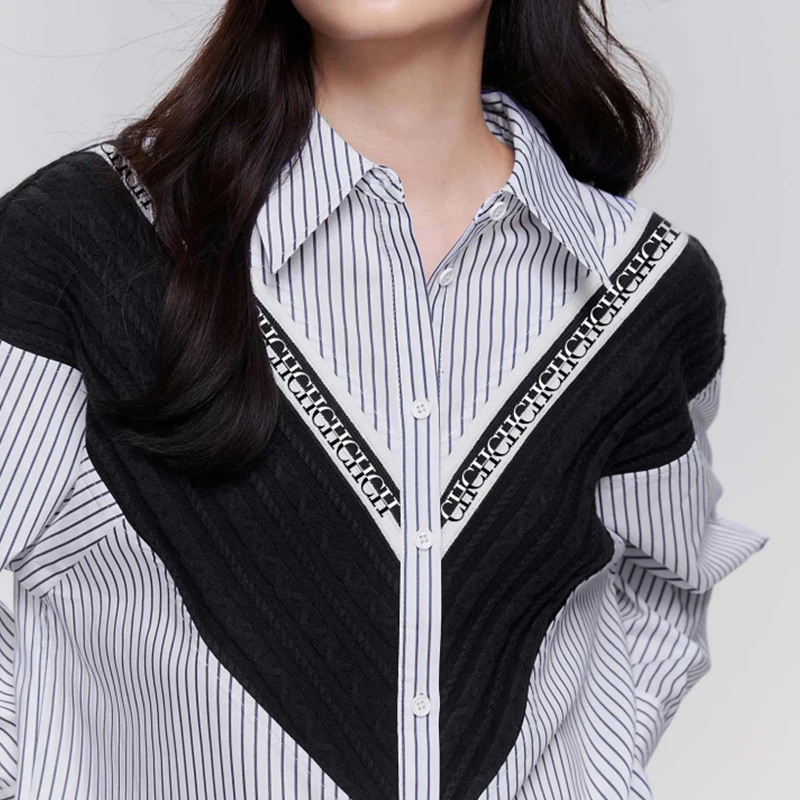 2025 Women's Shirt High-End Elegant Commuting Office Women's Shirt with Patchwork Stripes Loose Casual Ladies Fashion Shirts - Image 5